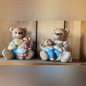 set of vintage Homco porcelain teddy bear family figurines
